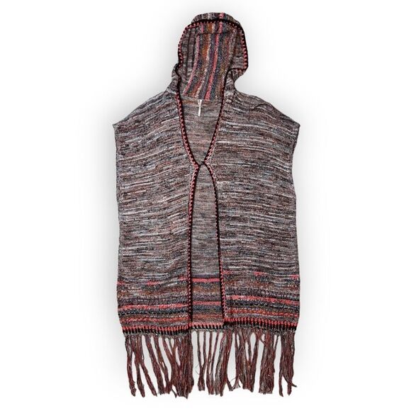 Free People Jungle Heat Space Dye Hooded Fringe Short Sleeve Cardigan Vest - Picture 2 of 12